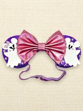 Elastic Lavender Ghost Minnie Ears | Disney-Inspired Halloween Mouse Ears